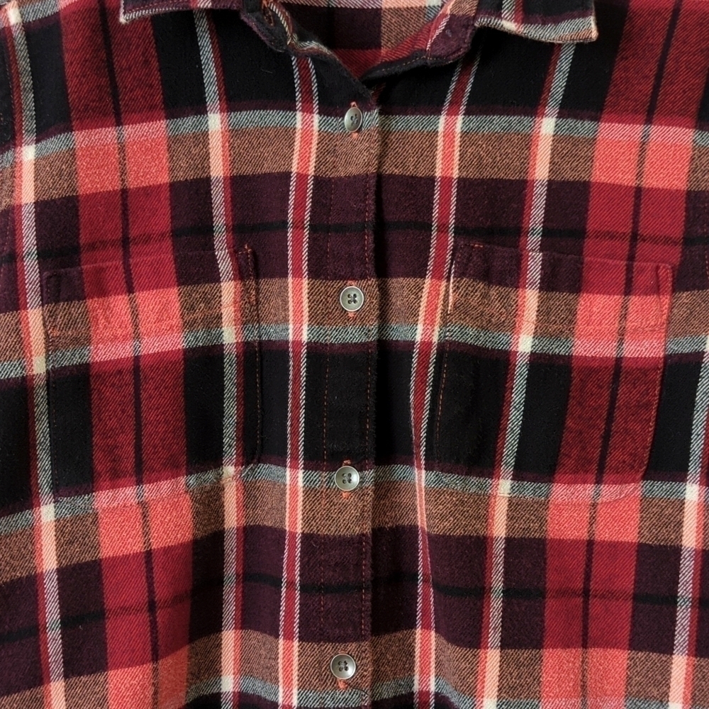 Woolrich Plaid Flannel Relaxed Fit Long Sleeve Button Down Shirt Red Burgundy S - Picture 7 of 14
